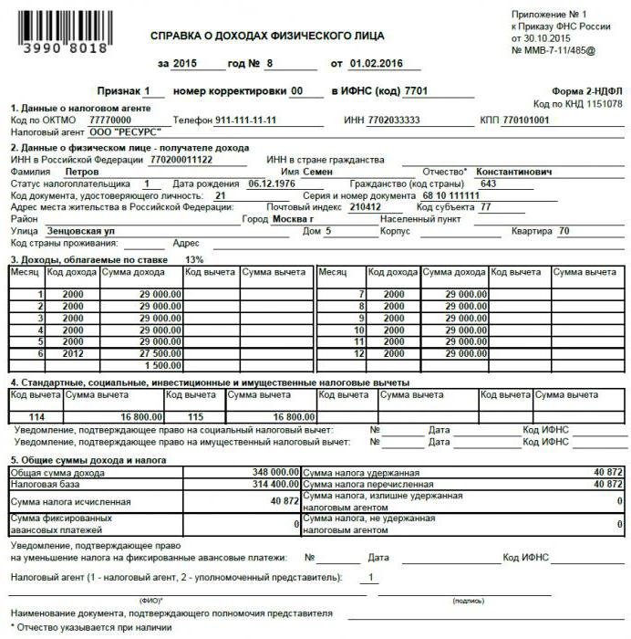 certificat de revenu des individus