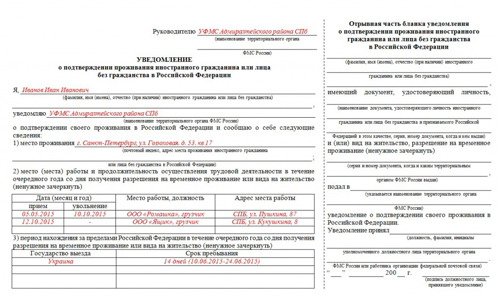 Exemple d'avis de résidence